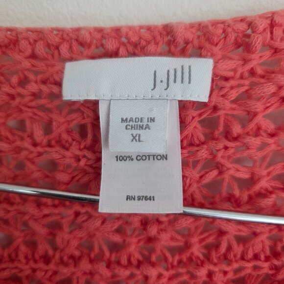J. Jill Coral Open Crochet Knit Cotton Longline Sweater Cardigan Layering Piece - Picture 6 of 7